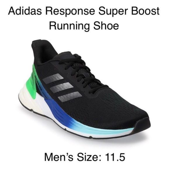ADIDAS Response Super Boost Mens Running Shoes Black Blue Green Size 11.5 NWT - Picture 3 of 16